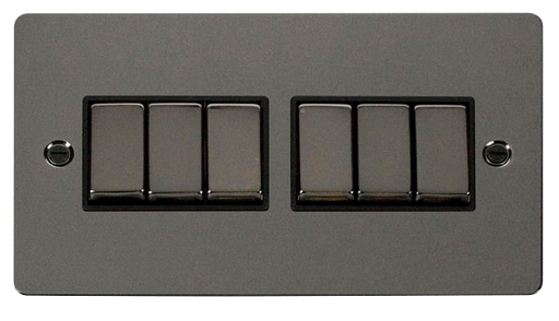 Scolmore FPBN416BK Define - Flat Plate 6 Gang Light Switch - Black Nickel Define Scolmore - Sparks Warehouse