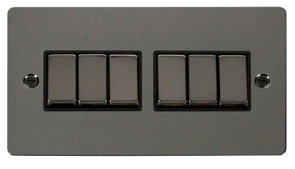 Scolmore FPBN416BK Define - Flat Plate 6 Gang Light Switch - Black Nickel Define Scolmore - Sparks Warehouse