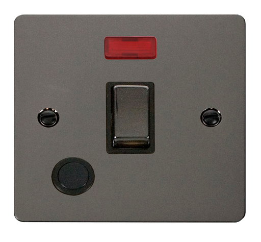 Scolmore FPBN523BK Define Black Nickel Flat Plate Ingot 20a 1gang Dp Sw+f/o+neo  Scolmore - Sparks Warehouse