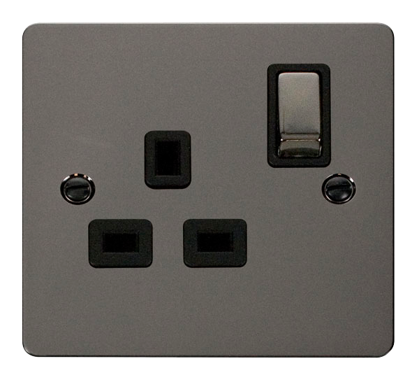 Scolmore FPBN535BK Define - Flat Plate Single Gang Plug Socket - Black Nickel Define Scolmore - Sparks Warehouse