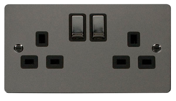 Scolmore FPBN536BK Define - Flat Plate Two Gang Plug Socket - Black Nickel Define Scolmore - Sparks Warehouse