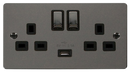 Scolmore FPBN570BK Define - Flat Plate Two Gang Plug Socket With USB - Black Nickel Define Scolmore - Sparks Warehouse