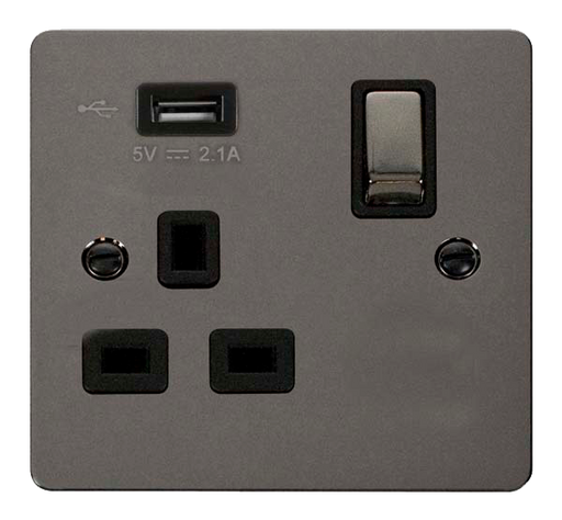 Scolmore FPBN571UBK Define Black Nickel 1g Skt Usb 2.1a Fp  Scolmore - Sparks Warehouse