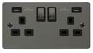 Scolmore FPBN580BK Define - Flat Plate Two Gang Plug Socket With USB - Black Nickel Define Scolmore - Sparks Warehouse