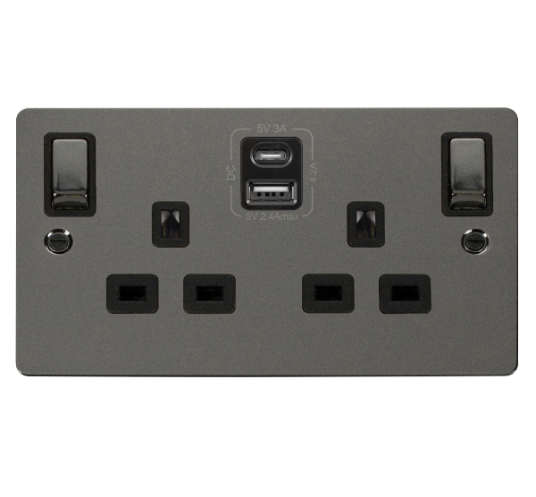 Scolmore FPBN586BK Define Black Nickel 2g 13a Sw Skt 4.2a A&c Usb Ingot Fpbn Bk  Scolmore - Sparks Warehouse