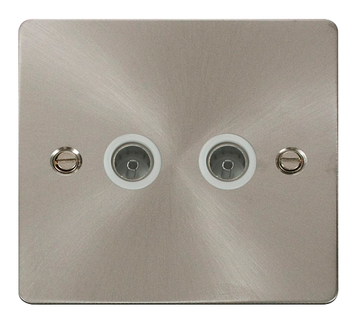 Scolmore FPBS066WH Define Brushed Stainless Flat Plate Double Coaxial Socket  Scolmore - Sparks Warehouse