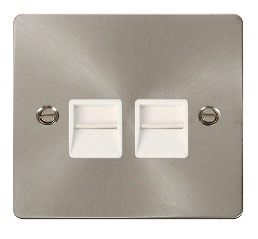 Scolmore FPBS121WH Define Brushed Stainless Flat Pl Twin Tel.mas  Scolmore - Sparks Warehouse