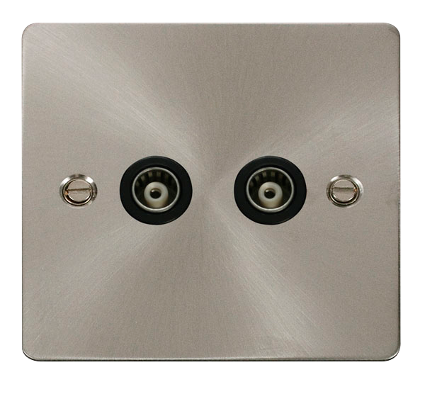 Scolmore FPBS159BK Define Brushed Stainless Flat Pl 2g Isol.coax  Scolmore - Sparks Warehouse