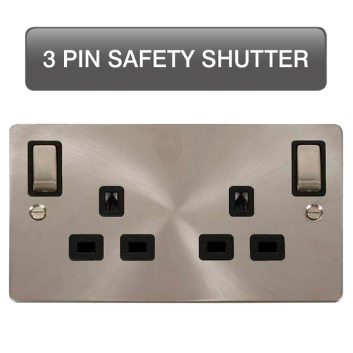 Scolmore FPBS1836BK Define Brushed Stainless Fp 2g Ob Sw Skt Bsbk  Scolmore - Sparks Warehouse