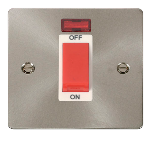 Scolmore FPBS201WH Define Brushed Stainless Flat Pl 1g 45a Sw+ne  Scolmore - Sparks Warehouse