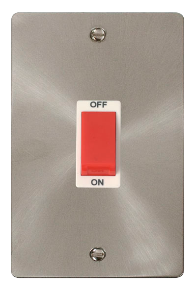 Scolmore FPBS202WH Define Brushed Stainless Flat Plate 2gang 45a Dp Switch  Scolmore - Sparks Warehouse