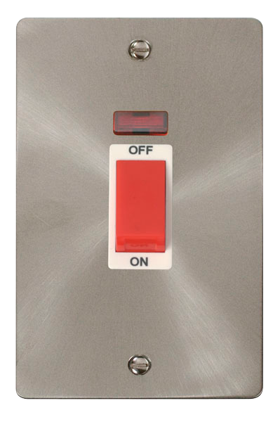 Scolmore FPBS203WH Define Brushed Stainless Flat Pl 2g 45a Sw+ne  Scolmore - Sparks Warehouse