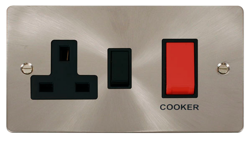 Scolmore FPBS204BK Define Brushed Stainless Flat Pl 45a Sw+13a S  Scolmore - Sparks Warehouse