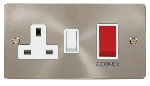 Scolmore FPBS204WH Define Brushed Stainless Flat Pl 45a Sw+13a S  Scolmore - Sparks Warehouse