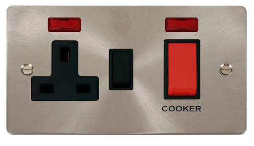 Scolmore FPBS205BK Define Brushed Stainless Flat Pl 45a Sw+13a S  Scolmore - Sparks Warehouse