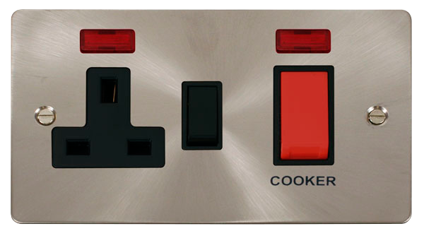 Scolmore FPBS205BK Define Brushed Stainless Flat Pl 45a Sw+13a S  Scolmore - Sparks Warehouse