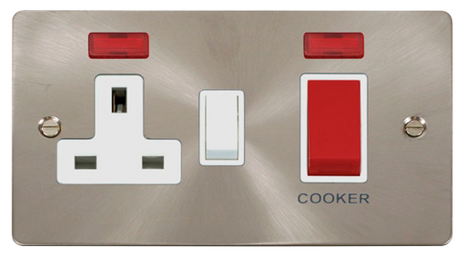 Scolmore FPBS205WH Define Brushed Stainless Flat Pl 45a Sw+13a S  Scolmore - Sparks Warehouse