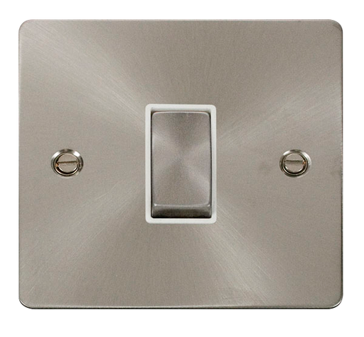 Scolmore FPBS411WH - 1 Gang Brushed Steel 10AX 2 Way Ingot Switch - White Insert Define Scolmore - Sparks Warehouse