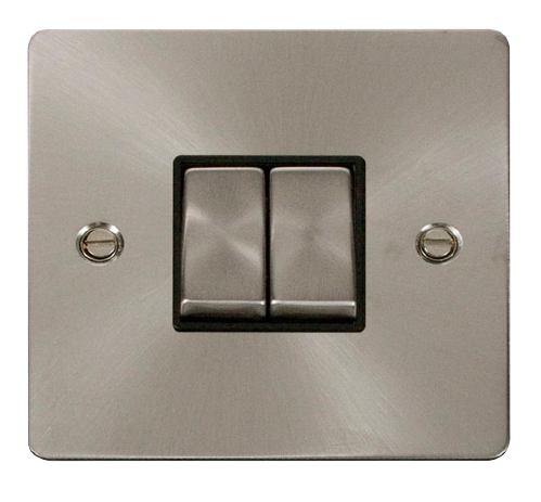 Scolmore FPBS412BK - 2 Gang Brushed Steel 10AX 2 Way Ingot Switch - Black Insert Define Scolmore - Sparks Warehouse