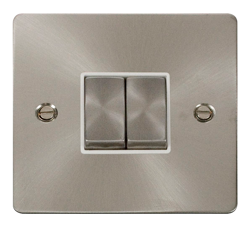 Scolmore FPBS412WH - 2 Gang Brushed Steel 10AX 2 Way Ingot Switch - White Insert Define Scolmore - Sparks Warehouse