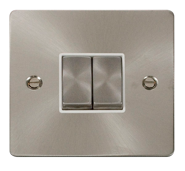 Scolmore FPBS412WH - 2 Gang Brushed Steel 10AX 2 Way Ingot Switch - White Insert Define Scolmore - Sparks Warehouse