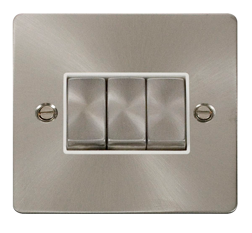 Scolmore FPBS413WH Define Brushed Stainless Flat Plate Ingot 10a 3gang 2way Switch  Scolmore - Sparks Warehouse