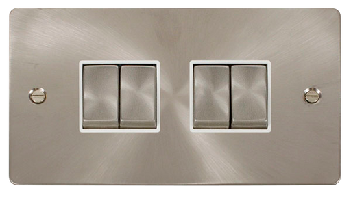 Scolmore FPBS414WH Define Brushed Stainless Flat Plate Ingot 10a 4gang 2way Switch  Scolmore - Sparks Warehouse