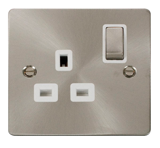 Scolmore FPBS535WH Define Brushed Stainless Flat Pl Ingot 1gang 13a Dp Switched Skt  Scolmore - Sparks Warehouse