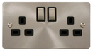 Scolmore FPBS536BK - Brushed Steel 2G Double Pole Switched Socket - Black Insert Define Scolmore - Sparks Warehouse