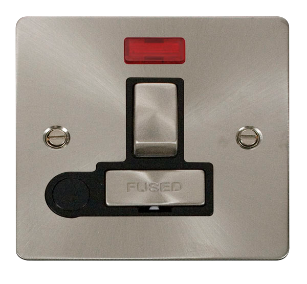 Scolmore FPBS552BK Define Brushed Stainless Flat Plate Ingot 13a Switch Spur+f/o+neo  Scolmore - Sparks Warehouse