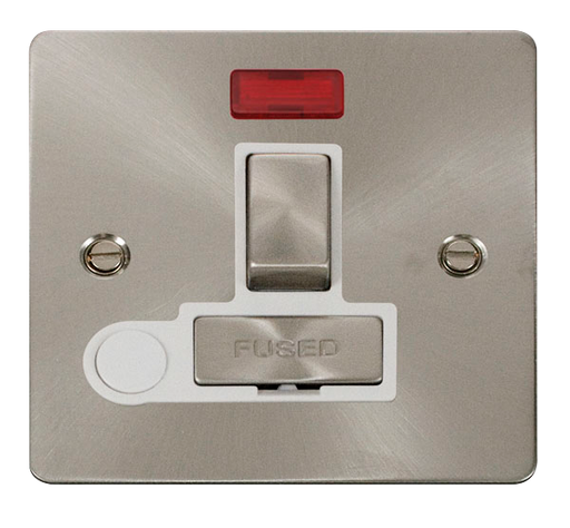 Scolmore FPBS552WH Define Brushed Stainless Flat Plate Ingot 13a Switch Spur+f/o+neo  Scolmore - Sparks Warehouse