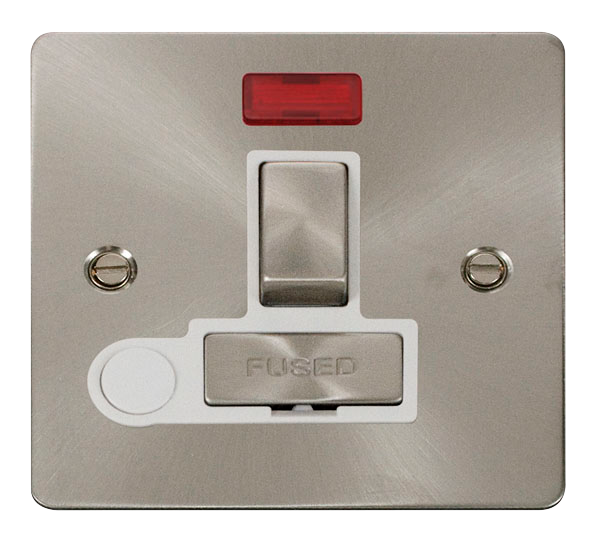 Scolmore FPBS552WH Define Brushed Stainless Flat Plate Ingot 13a Switch Spur+f/o+neo  Scolmore - Sparks Warehouse