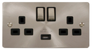 Scolmore FPBS570BK - Brushed Steel 2G Double Pole Switched Socket with USB- Black Insert Define Scolmore - Sparks Warehouse