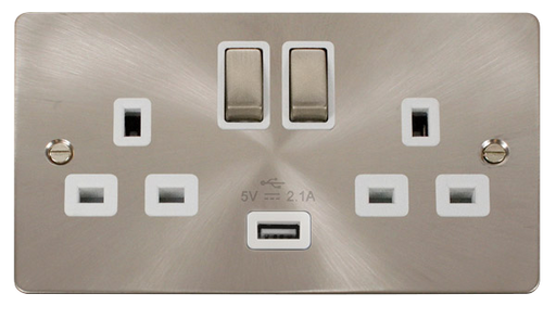 Scolmore FPBS570WH Define Brushed Stainless 13a 2g Sw Skt With 2.1a Usb Bs Wh Ingot  Scolmore - Sparks Warehouse