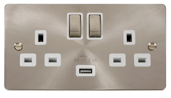 Scolmore FPBS570WH Define Brushed Stainless 13a 2g Sw Skt With 2.1a Usb Bs Wh Ingot  Scolmore - Sparks Warehouse
