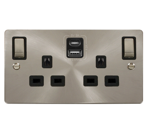 Scolmore FPBS586BK Define Brushed Stainless 2g 13a Sw Skt 4.2a A&c Usb Ingot Fpbs Bk  Scolmore - Sparks Warehouse
