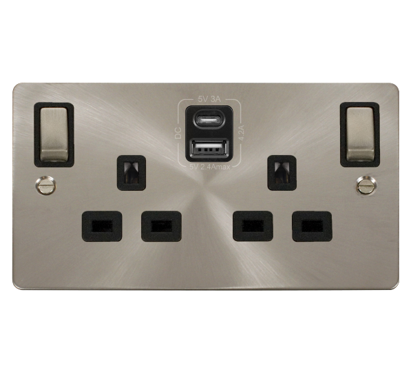 Scolmore FPBS586BK Define Brushed Stainless 2g 13a Sw Skt 4.2a A&c Usb Ingot Fpbs Bk  Scolmore - Sparks Warehouse