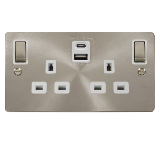 Scolmore FPBS586WH Define Brushed Stainless 2g 13a Sw Skt 4.2a A&c Usb Ingot Fpbs Wh  Scolmore - Sparks Warehouse