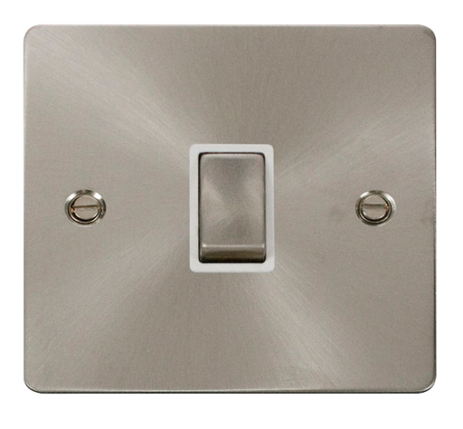 Scolmore FPBS722WH Define Brushed Stainless Flat Plate Ingot 20a 1gang Dp Sw W/o F/o  Scolmore - Sparks Warehouse