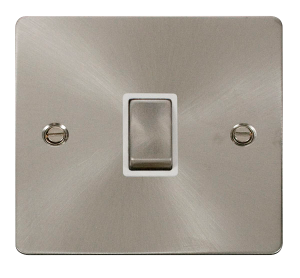 Scolmore FPBS722WH Define Brushed Stainless Flat Plate Ingot 20a 1gang Dp Sw W/o F/o  Scolmore - Sparks Warehouse