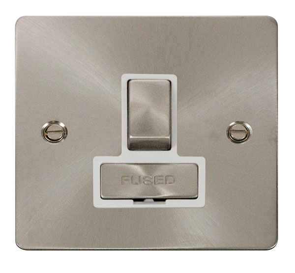 Scolmore FPBS751WH Define Brushed Stainless Flat Plate Ingot 13a Switch Spur W/o F/o  Scolmore - Sparks Warehouse