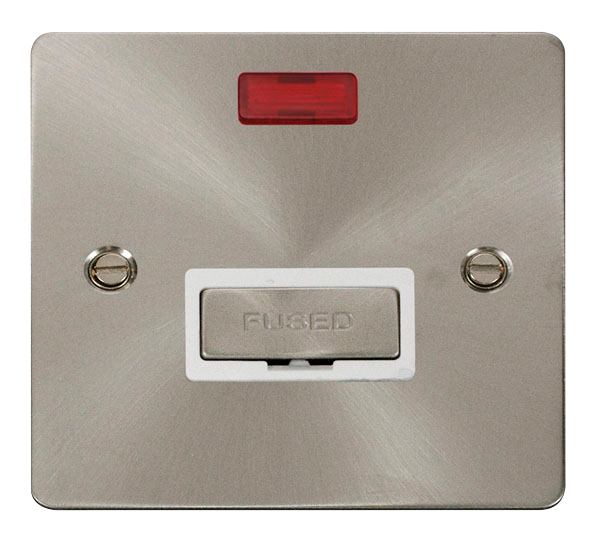 Scolmore FPBS753WH Define Brushed Stainless Flat Plate Ingot 13a Spur W/o F/o+neon  Scolmore - Sparks Warehouse