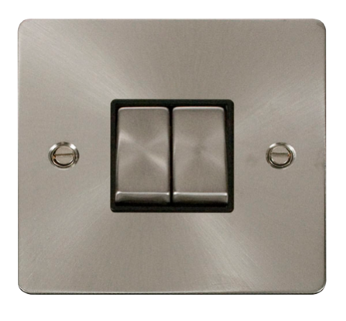 Scolmore FPBSBK-SMART2 - 1G Plate 2 Apertures Supplied With 2 x 10AX 2 Way Ingot Retractive Switch Modules - Black Define Scolmore - Sparks Warehouse