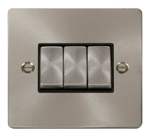Scolmore FPBSBK-SMART3 - 1G Plate 3 Apertures Supplied With 3 x 10AX 2 Way Ingot Retractive Switch Modules - Black Define Scolmore - Sparks Warehouse