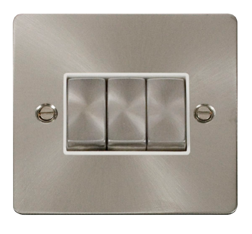 Scolmore FPBSWH-SMART3 - 1G Plate 3 Apertures Supplied With 3 x 10AX 2 Way Ingot Retractive Switch Modules - White Define Scolmore - Sparks Warehouse