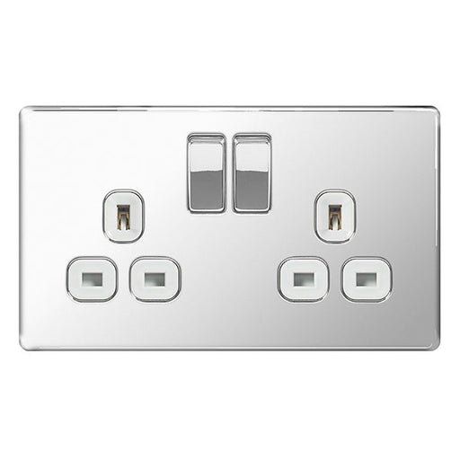 BG FPC22W Screwless Flat Plate Polished Chrome 13A 2G DP Switched Socket - BG - sparks-warehouse