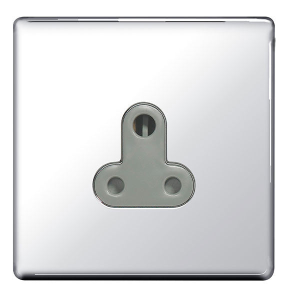 BG FPC29G Screwless Flat Plate Polished Chrome 5A Unswitched Round Pin Socket - Grey Insert - BG - sparks-warehouse