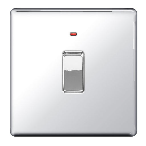 BG FPC31 Screwless Flat Plate Polished Chrome 20A DP Switch With Indicator - BG - sparks-warehouse