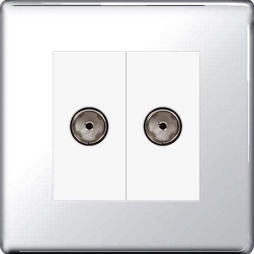 BG FPC63 Screwless Flat Plate Polished Chrome 2 Gang Isolated Co-Axial Socket - BG - sparks-warehouse