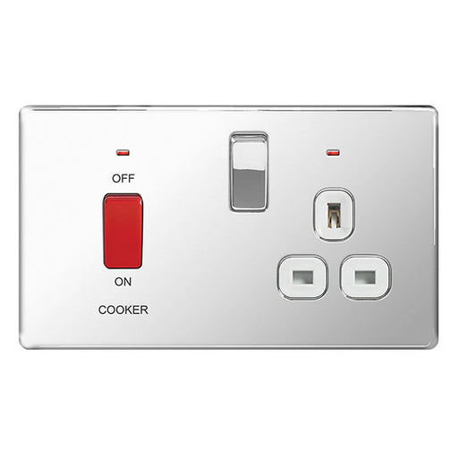 BG FPC70W Screwless Flat Plate Polished Chrome 45A Cooker Connection Unit Switched Socket Power White Insert - BG - sparks-warehouse